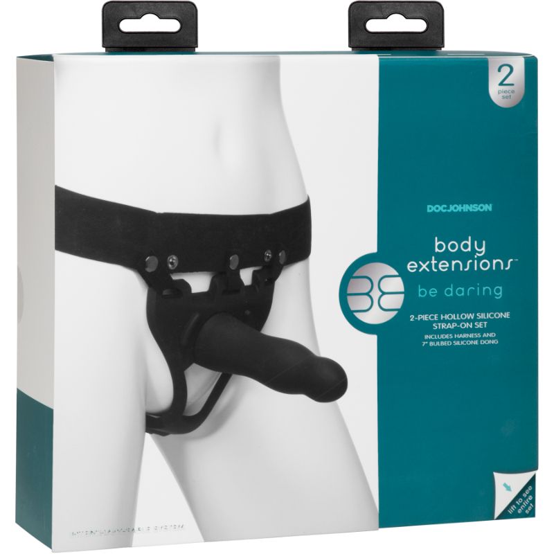 Be Daring 7 Inch Bulbed Dong 2 Piece Hollow Silicone Strap-On Set