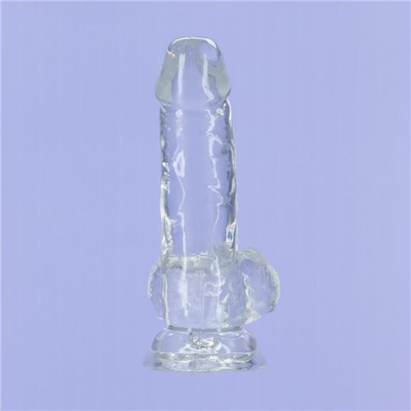 Crystal Dildo with Balls 6 Inch Clear TPE