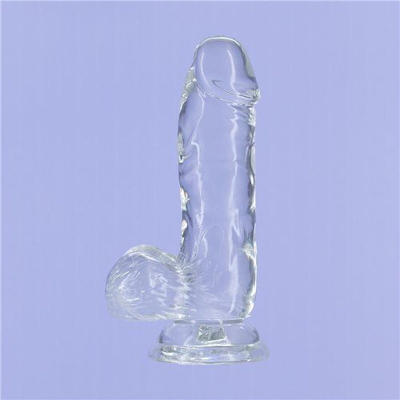 Crystal Dildo with Balls 6 Inch Clear TPE