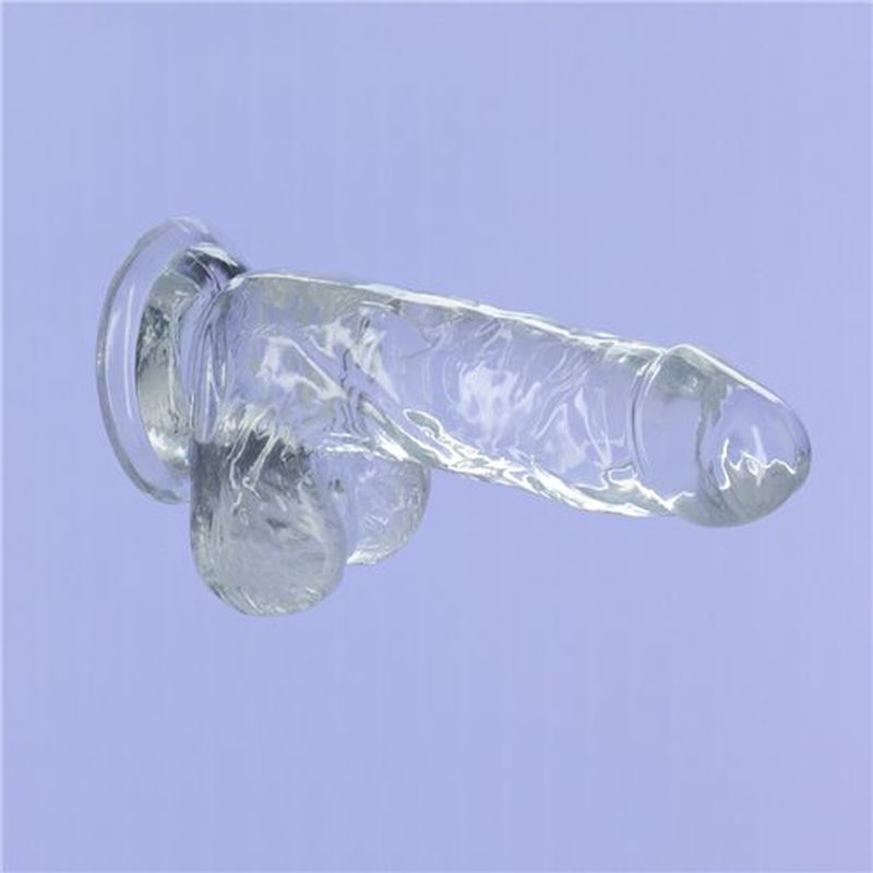 Crystal Dildo with Balls 6 Inch Clear TPE