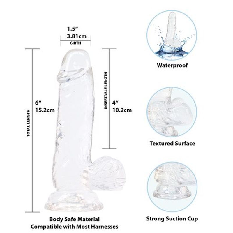 Crystal Dildo with Balls 6 Inch Clear TPE
