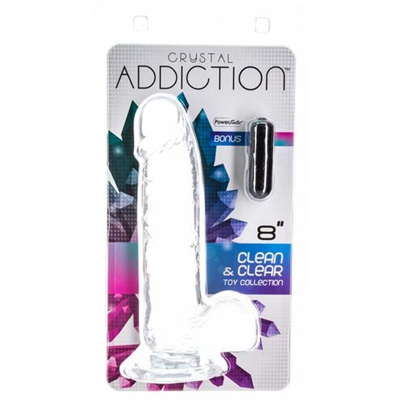 Crystal Dildo with Balls 8 Inch Clear