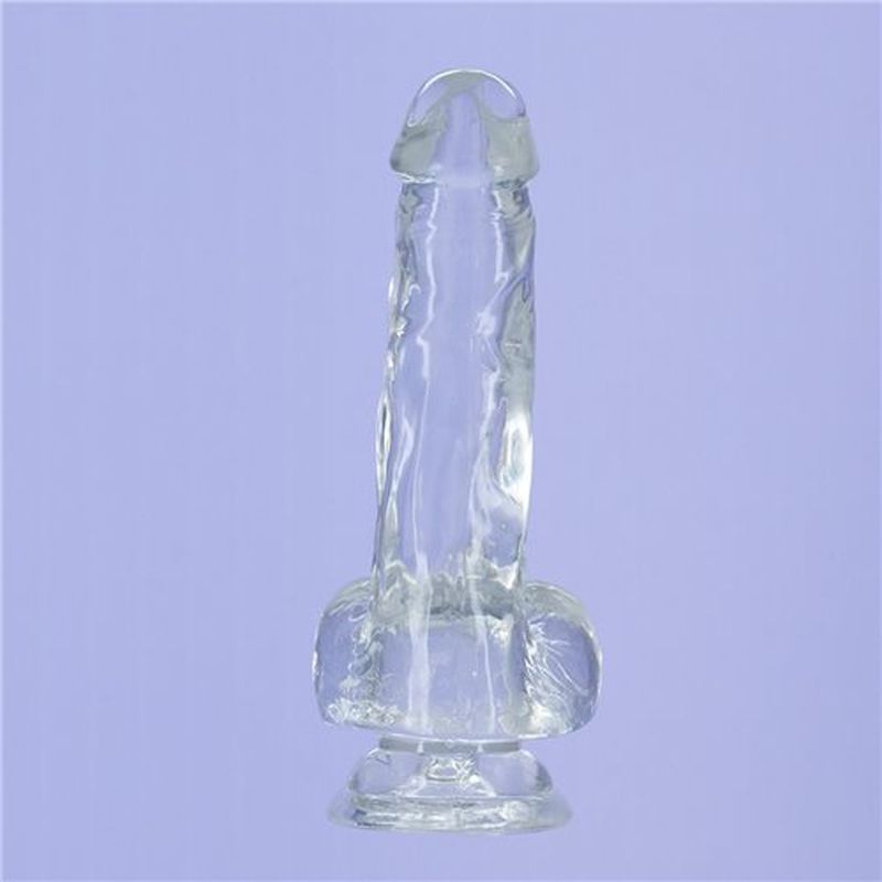Crystal Dildo with Balls 8 Inch Clear