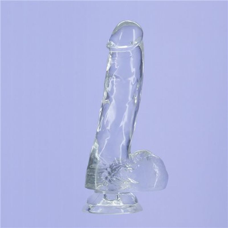 Crystal Dildo with Balls 8 Inch Clear
