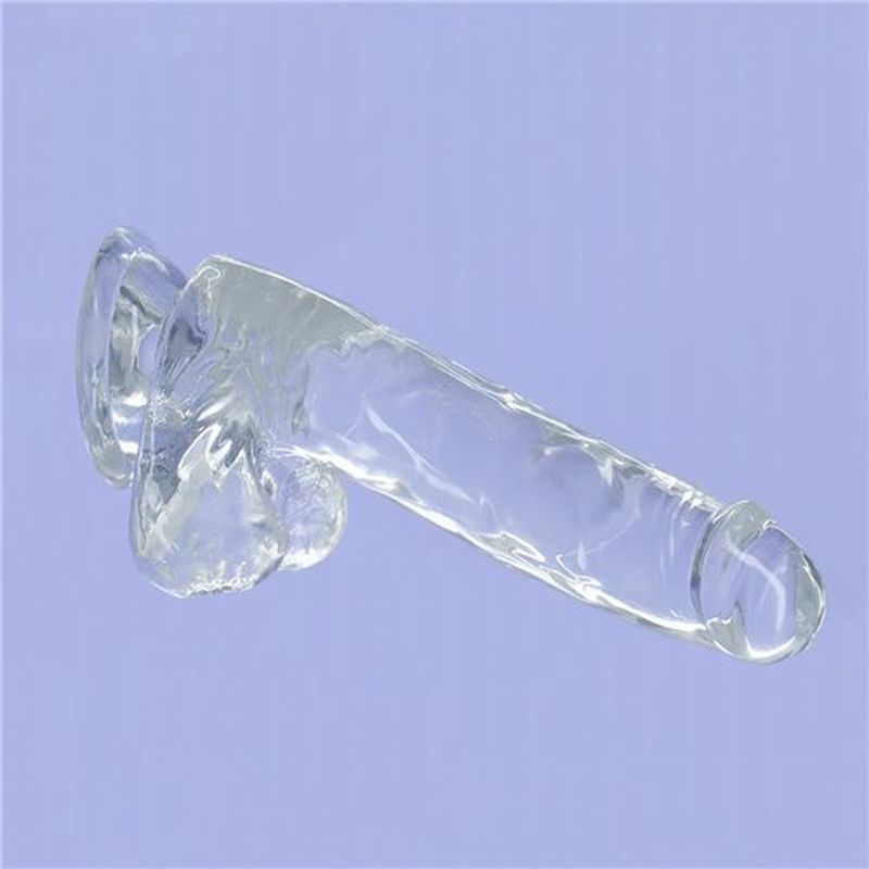 Crystal Dildo with Balls 8 Inch Clear