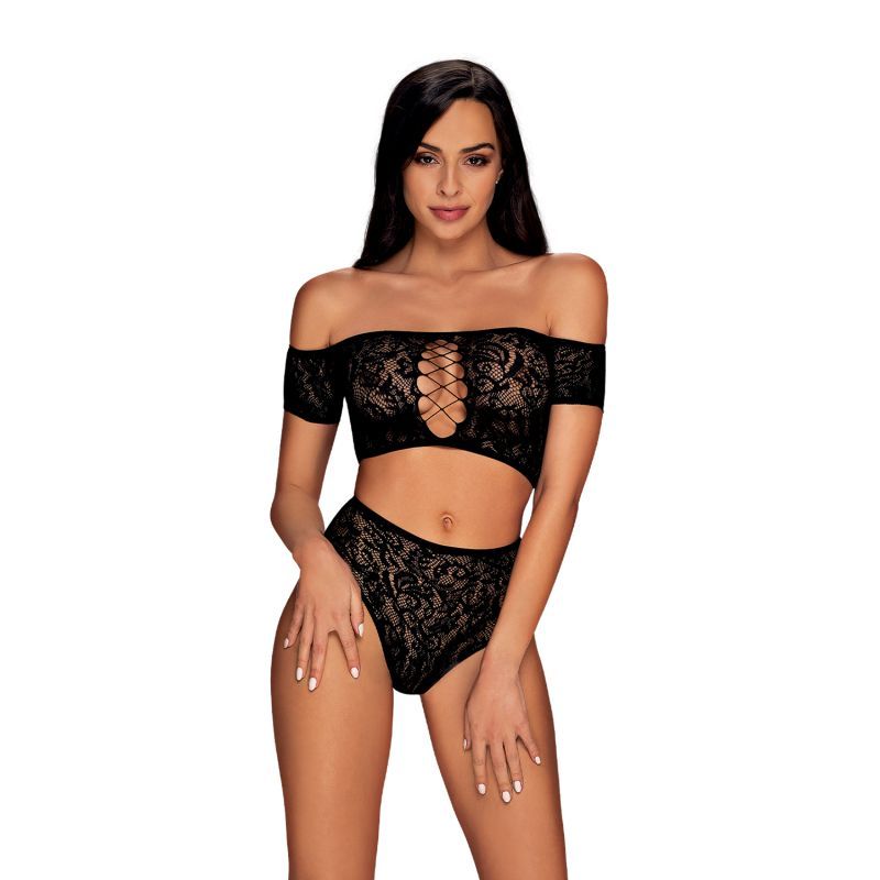 Obsessive Inessita Black Knitted Lingerie Bra And Panty Set