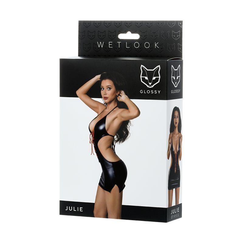 Glossy Dress Wetlook with Red Laces Julie (S to L)
