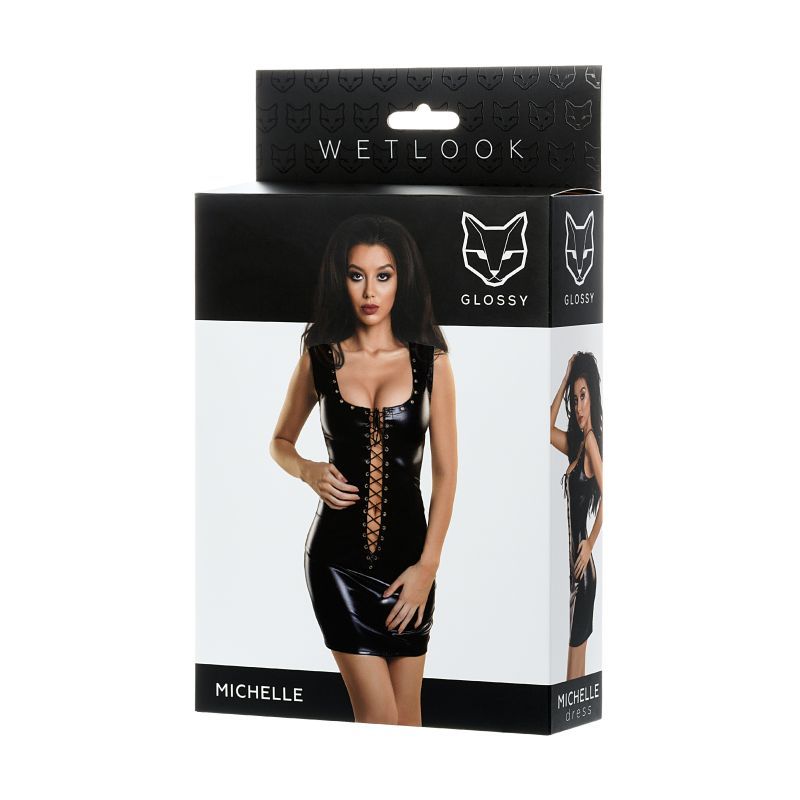 Glossy Wetlook Studded Dress Michelle Sexy Lace Up XL Adult Wear