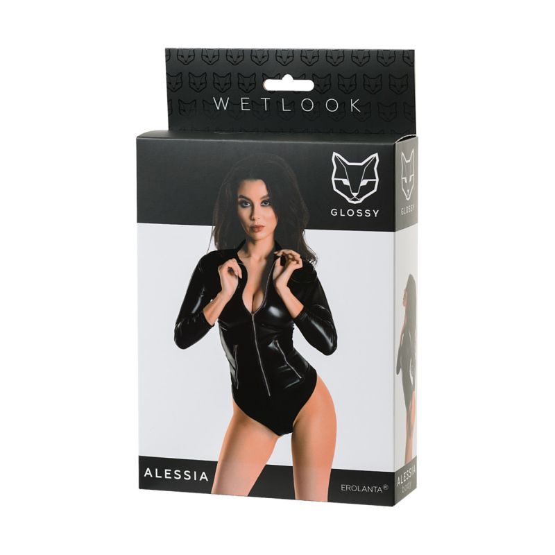 Glossy Wetlook Bodysuit w Zip Alessia Size S to XL