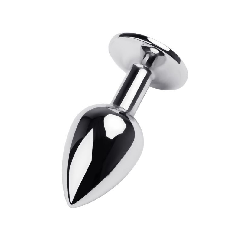 Silver Metal Anal Plug with Black Gem Small