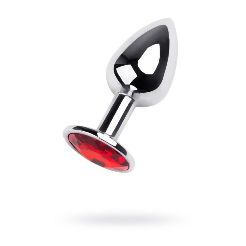 Silver Metal Anal Plug with Red Ruby Gem Small