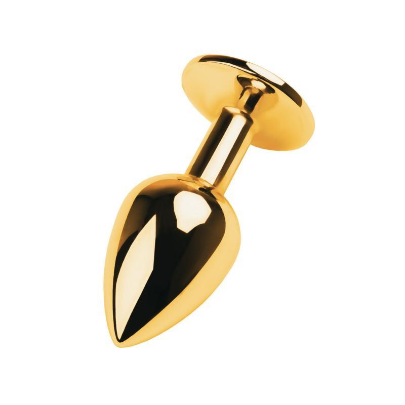 Gold Metal Anal Plug with Black Tourmaline Gem Small
