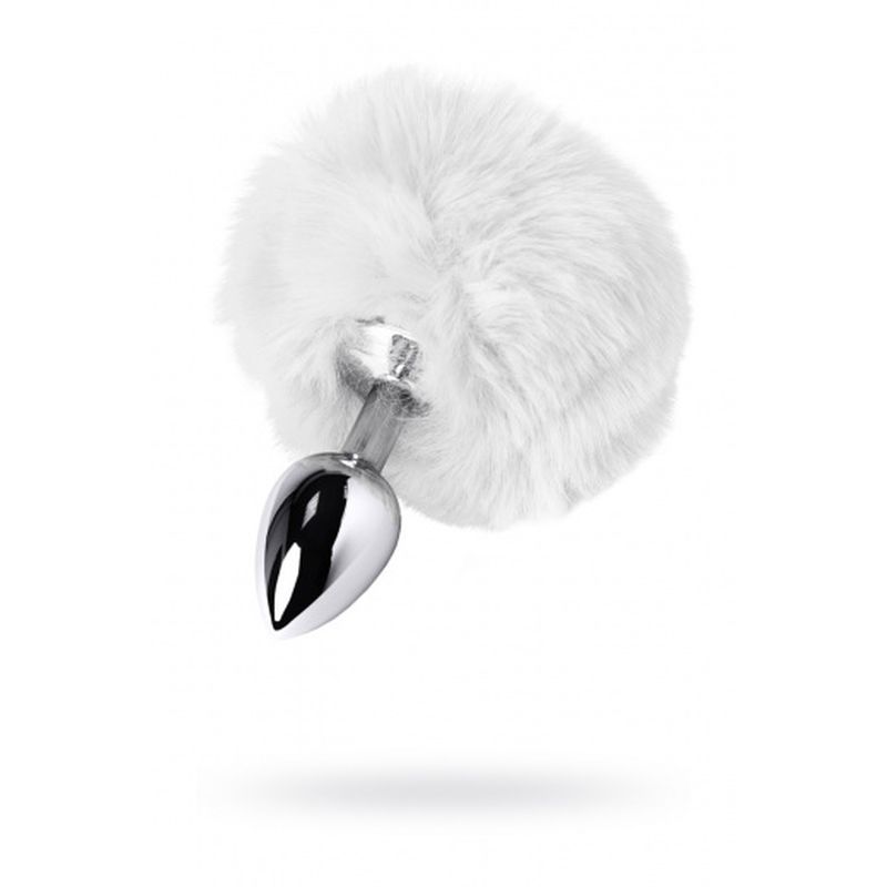 Silver Metal Anal Plug Small with White Faux Fur Tail