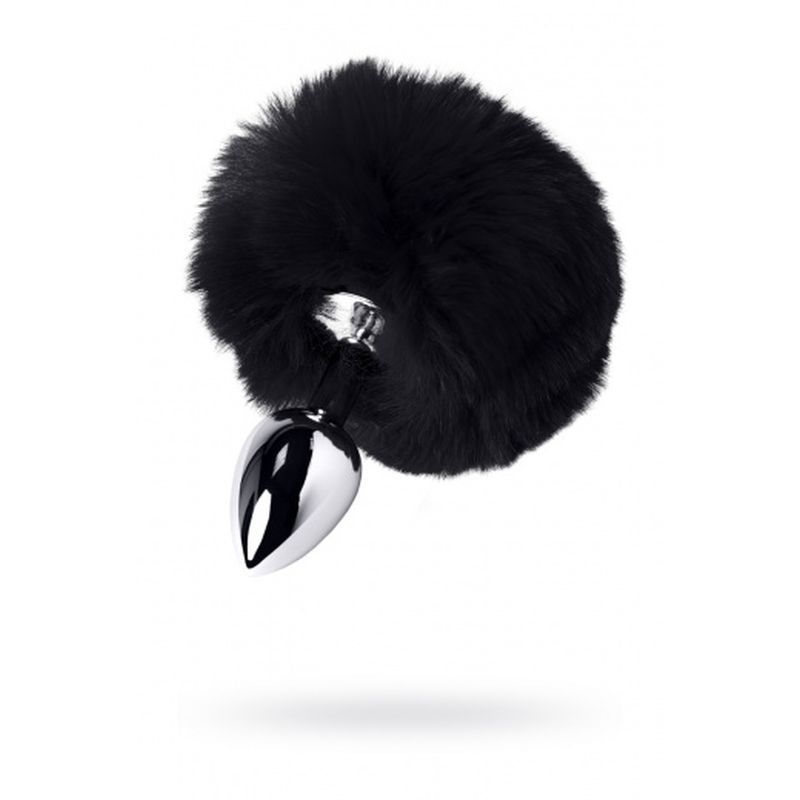 Silver Metal Anal Plug Small (Black Faux Fur) – Small Butt Plug