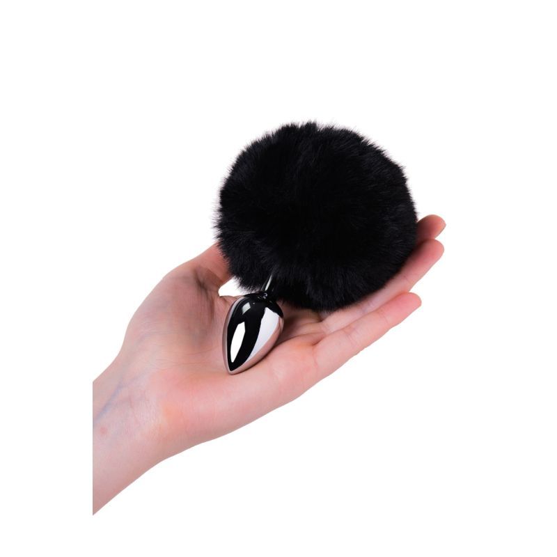 Silver Metal Anal Plug Small (Black Faux Fur) – Small Butt Plug