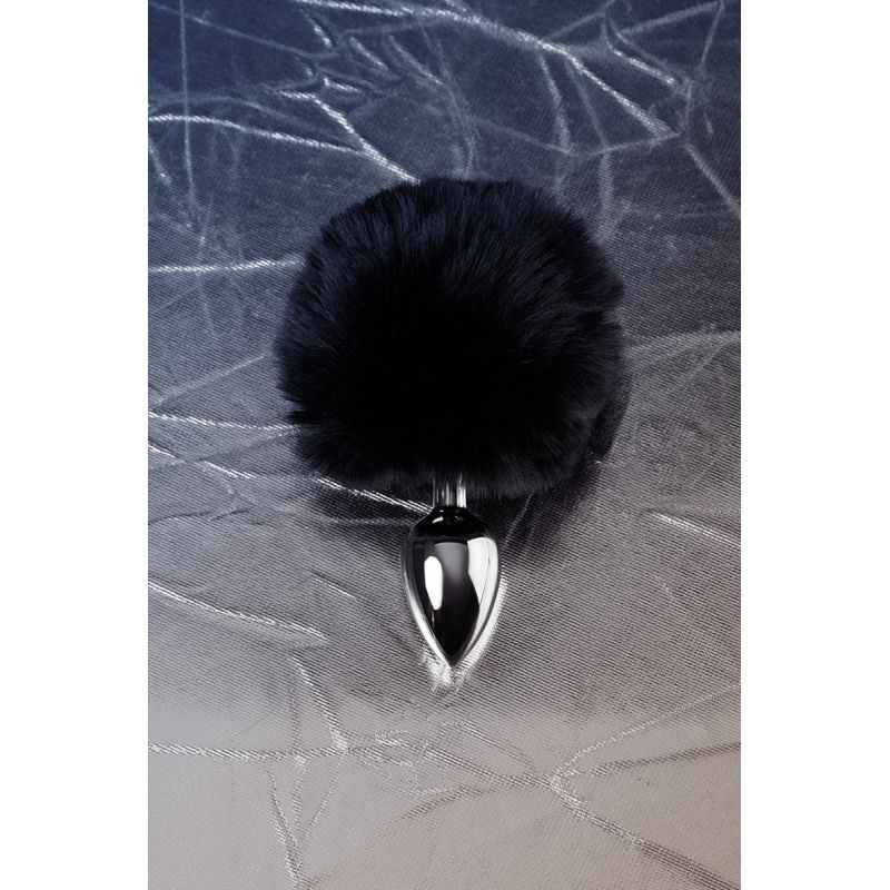 Silver Metal Anal Plug Small (Black Faux Fur) – Small Butt Plug