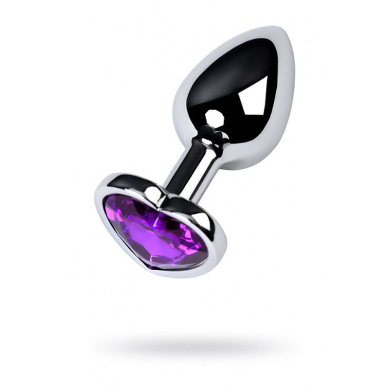 Silver Metal Anal Plug with Purple Heart Amethyst Crystal Small