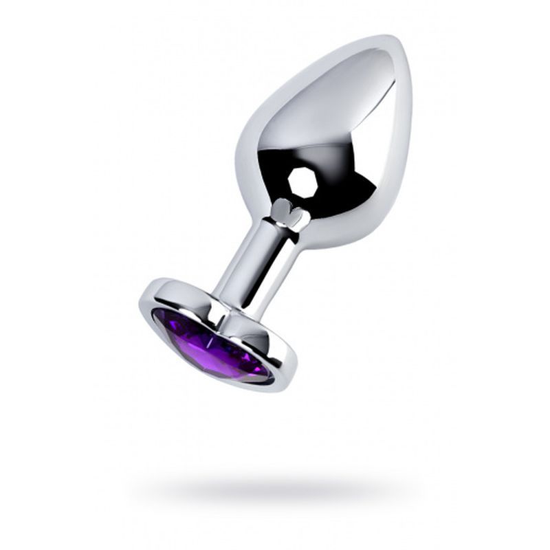 Silver Metal Anal Plug with Amethyst Heart Crystal Medium