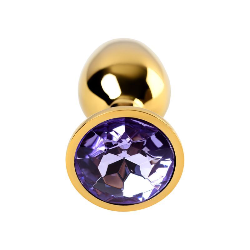 Gold Metal Anal Plug with Amethyst Crystal Small