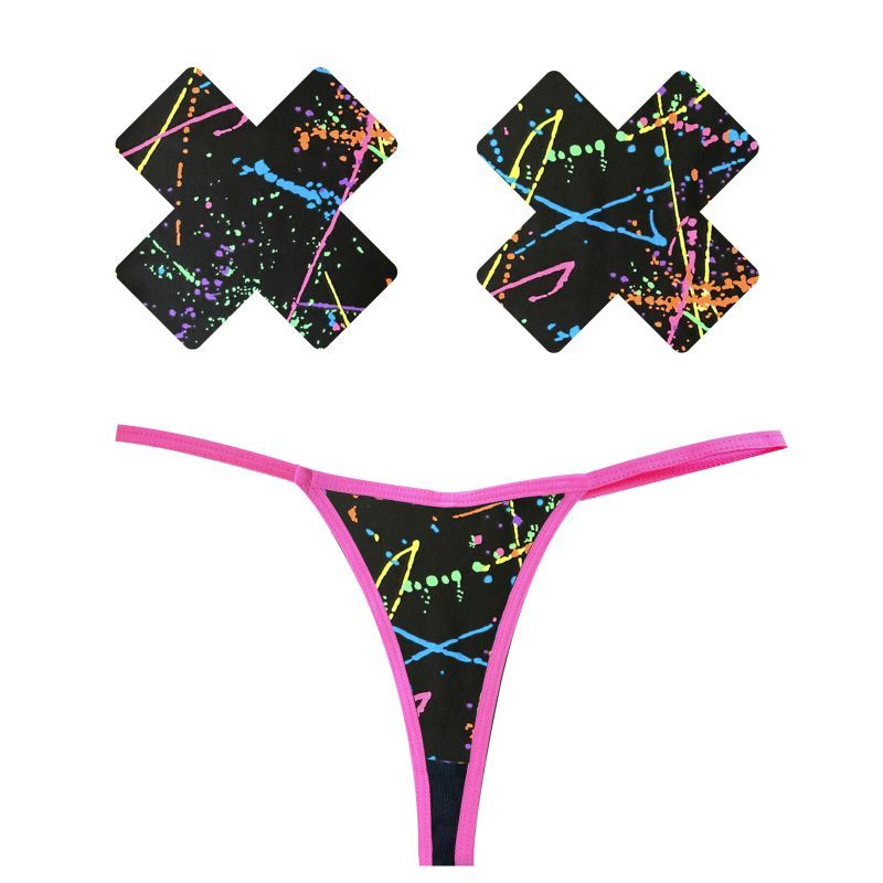 Graffiti Neon G-String and X Pastie Set for Festivals and Unique Style