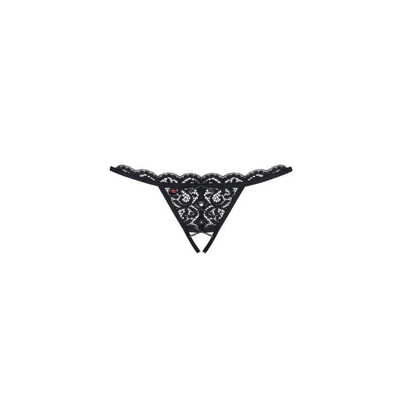 Crotchless Lace Thong Black