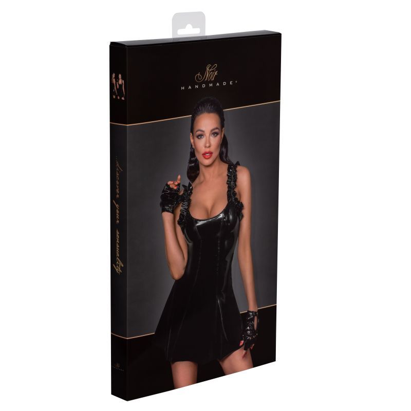 Short PVC Dress with Frilled Shoulder Straps for Night Out