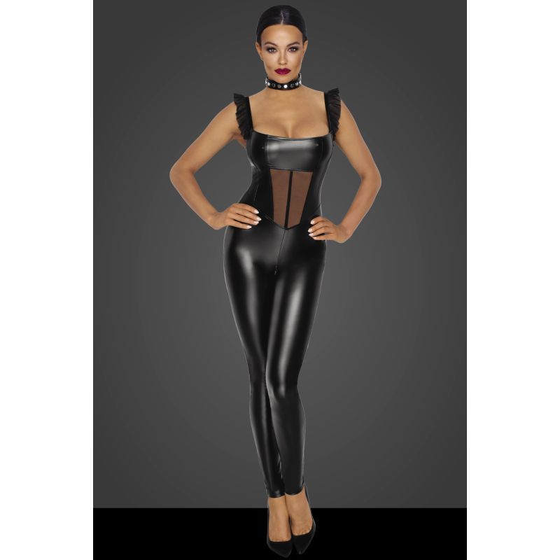 Power Wetlook Overall with Tulle Panel