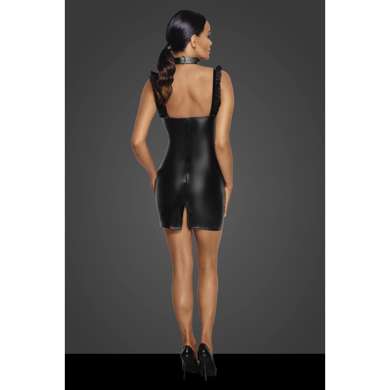 Noir Power Wetlook Short Dress with Front Tulle Inserts