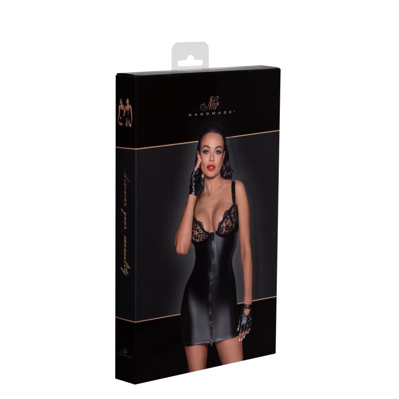 Power Wetlook Mini Dress with Lace Chest and Two Way Zipper