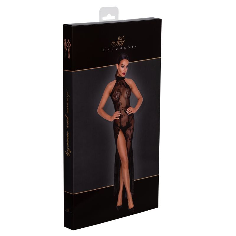 Long Tulle Dress with Intricate Flock Embroidery for Seductive Elegance