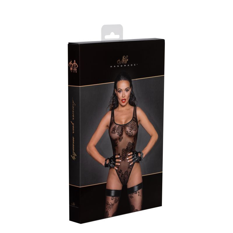 Tulle Bodysuit with Patterned Flock Embroidery