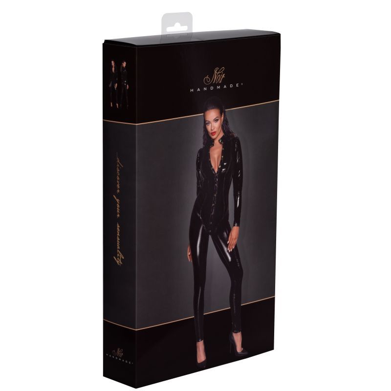 Long Button-Up PVC Overall Lingerie With Curved Seam Design