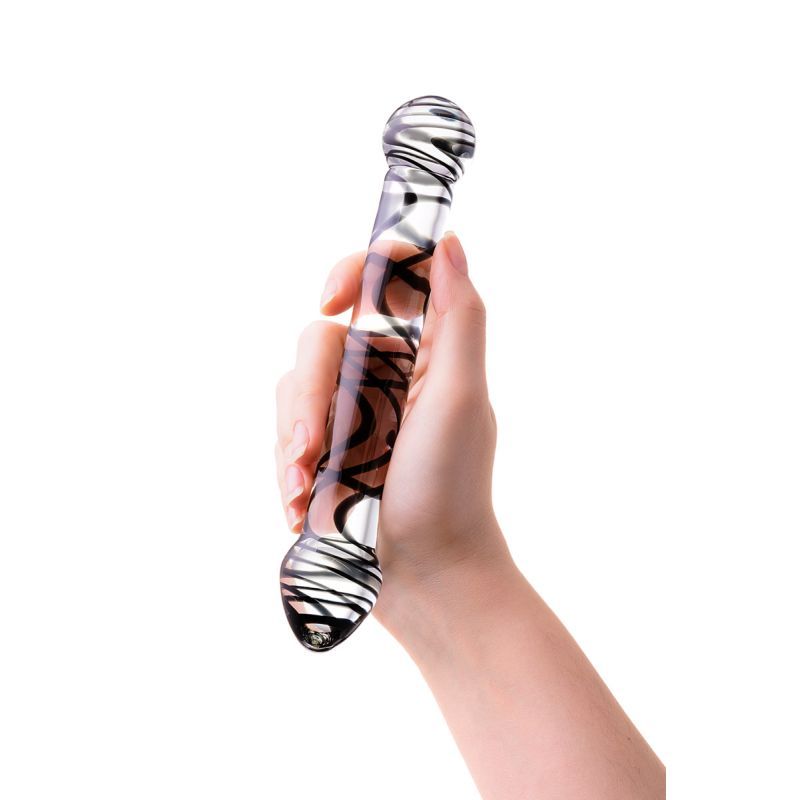 Sexus Glass Dildo Duo Black Swirl 20.5cm Intimate Pleasure Toy