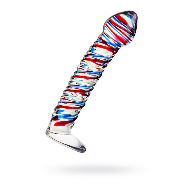 Sexus Glass Dildo Stripes with Base Blue and Red 16cm