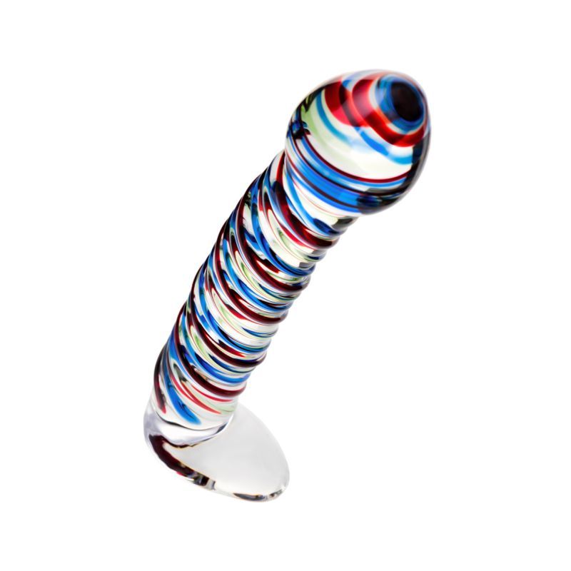 Sexus Glass Dildo Stripes with Base Blue and Red 16cm