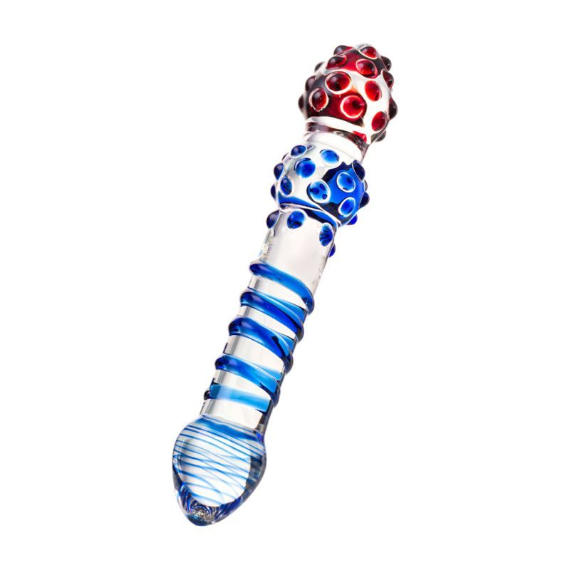 Sexus Glass Dildo in Blue and Red 20.5cm Elegant