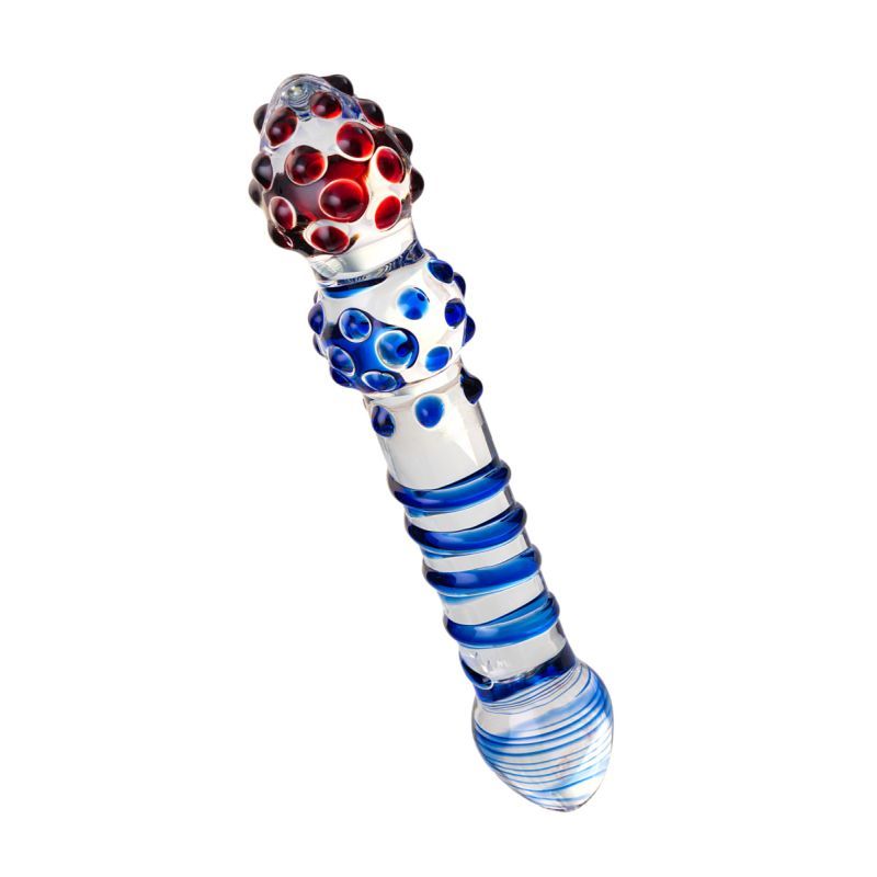 Sexus Glass Dildo in Blue and Red 20.5cm Elegant