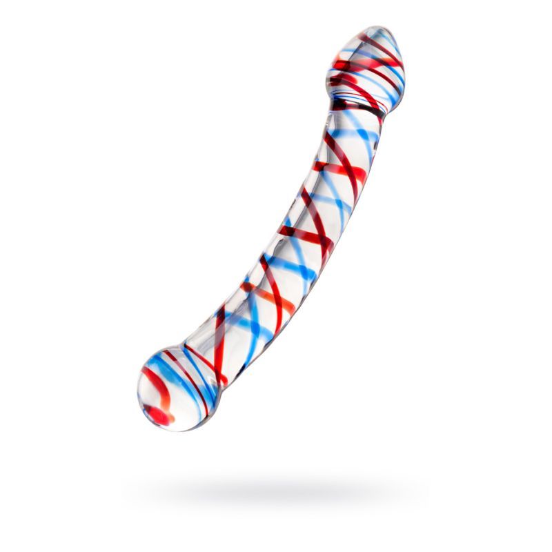 Sexus Glass Dildo Curved Blue Red 20 Centimeters