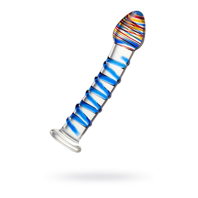Sexus Glass Dildo with Blue Swirls 18cm