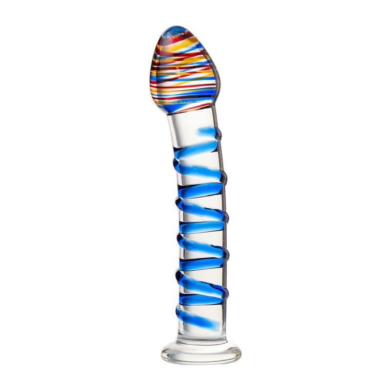 Sexus Glass Dildo with Blue Swirls 18cm
