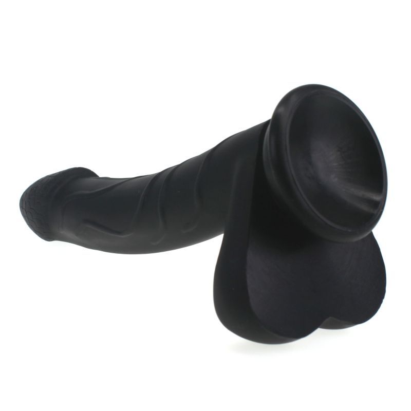 Realistic 19cm Cock W Balls Black - Lifelike Silicone Dildo