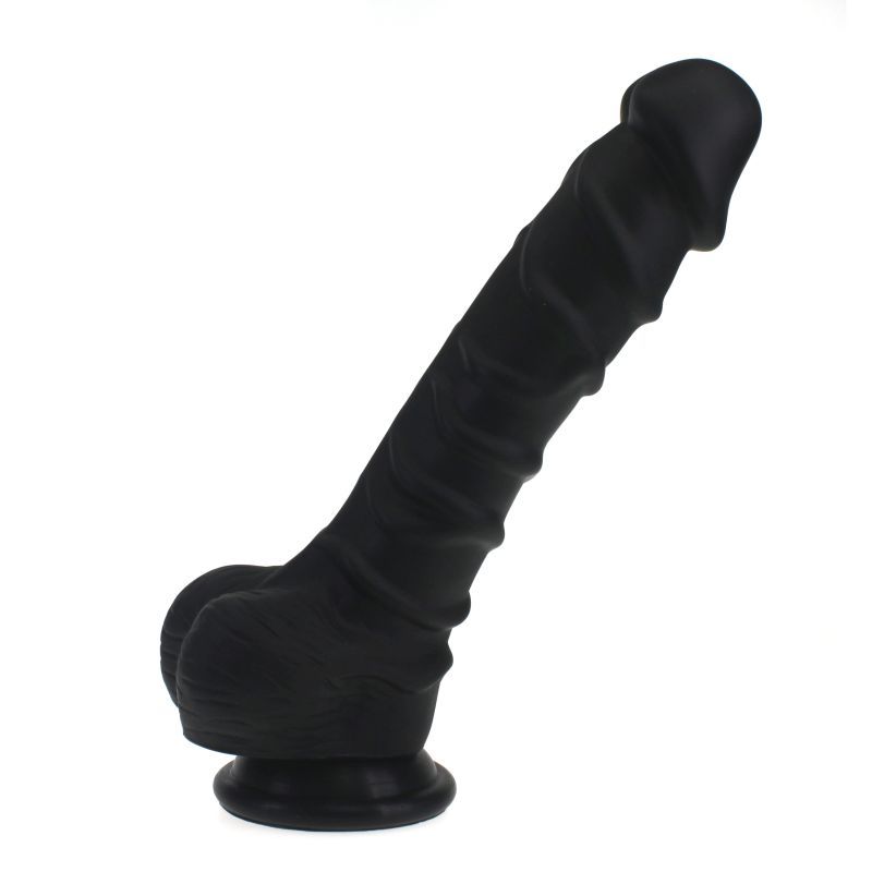 Realistic 20cm Dildo with Ridged Shaft and Balls in Black