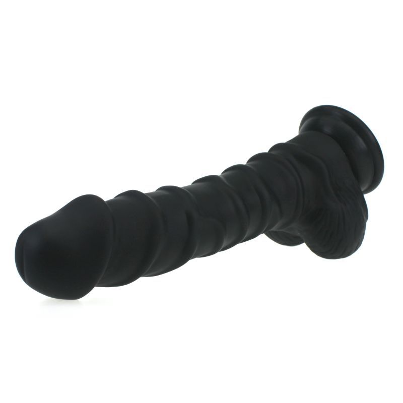 Realistic 20cm Dildo with Ridged Shaft and Balls in Black