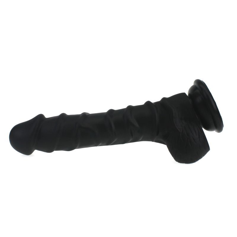 Realistic 20cm Dildo with Ridged Shaft and Balls in Black