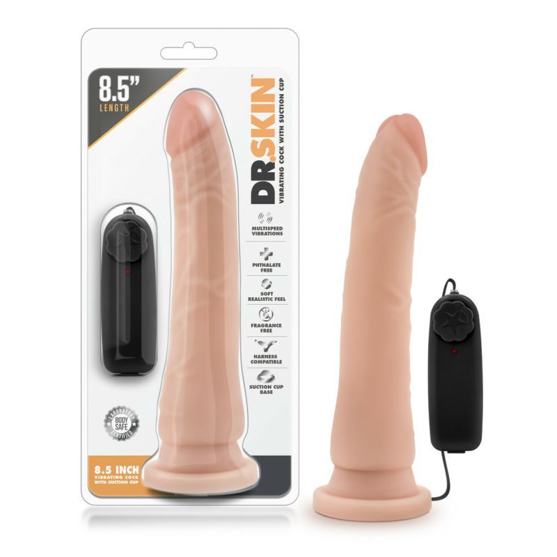 Dr. Skin 8.5 Inch Vibrating Realistic Cock (Vanilla) – Slim Vibrator With Suction Cup