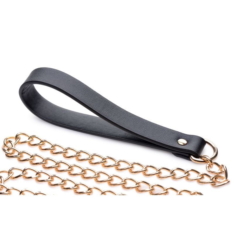 Leashed Lover Black and Gold Chain Leash Adult Bondage Accessory
