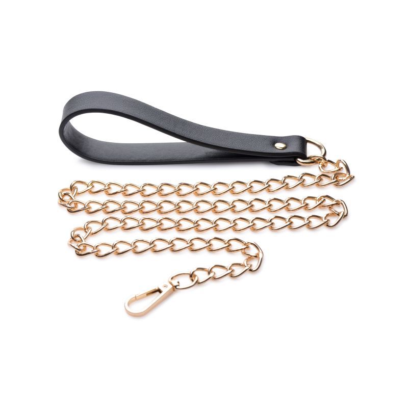 Leashed Lover Black and Gold Chain Leash Adult Bondage Accessory