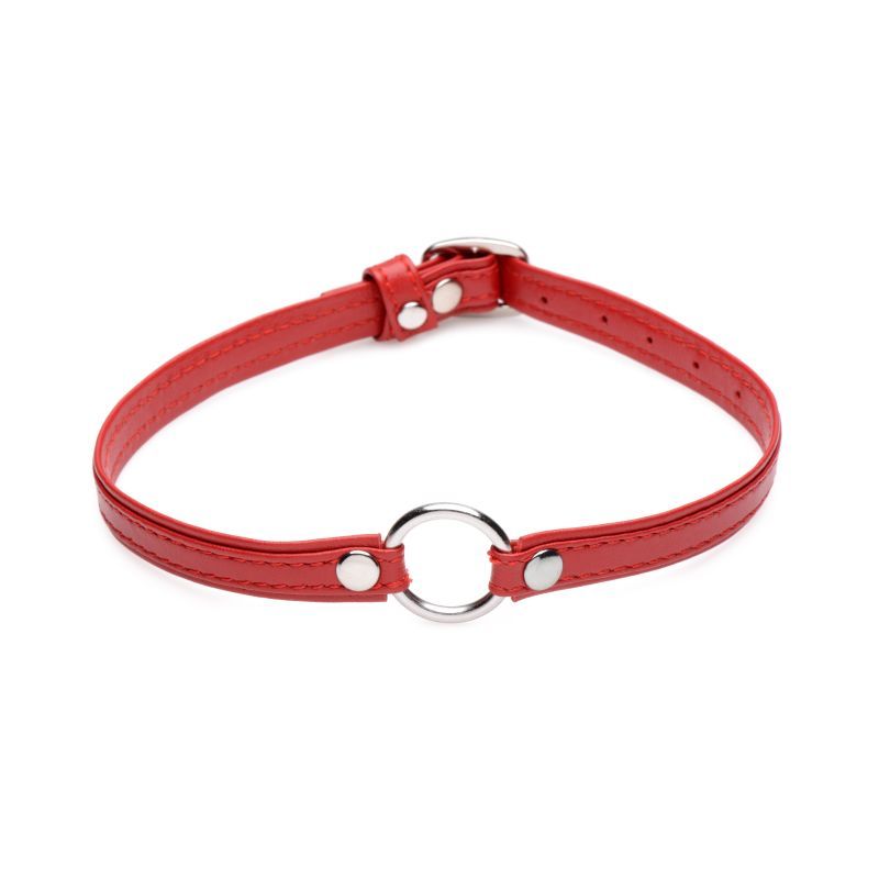 Fiery Pet Leather Choker with Silver Ring in Red