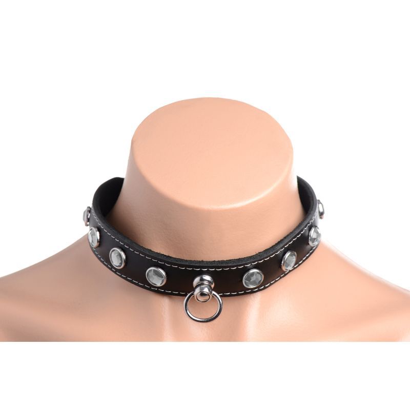 Bling Vixen Leather Choker with Clear Rhinestones