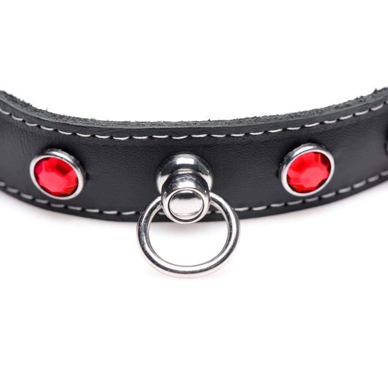 Bling Vixen Leather Choker with Red Rhinestones